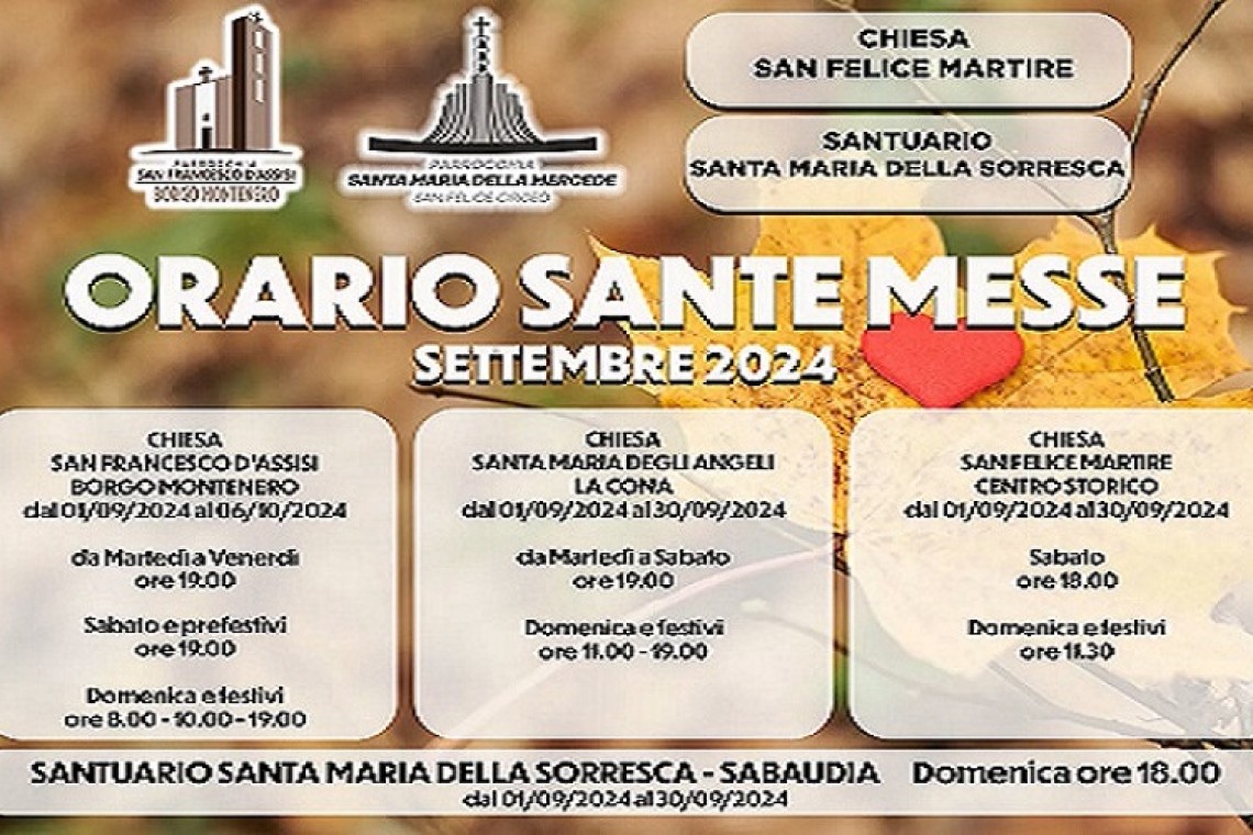 Orari Sante Messe Settembre 2024